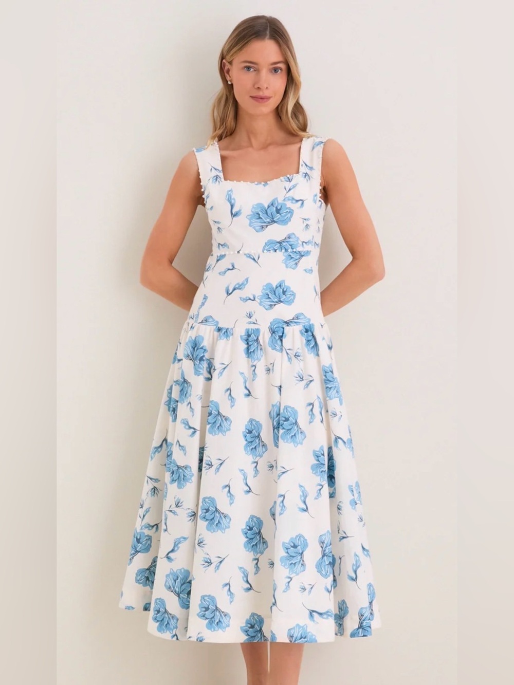 English Factory White Maxi Dress with Blue Floral Print